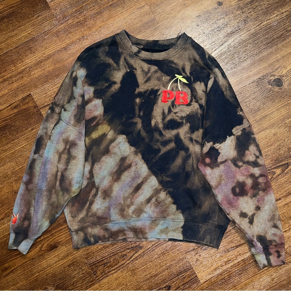 Playboy PacSun Black Tan Custom Acid Wash Long Sleeve Red Cherry Logo Size S - Picture 2 of 12